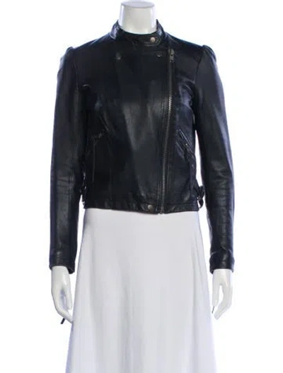 Pre-owned Iro Leather Biker Jacket In Blue
