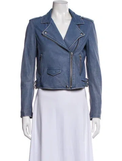 Pre-owned Iro Leather Biker Jacket In Blue