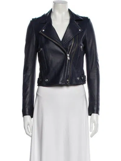 Pre-owned Iro Leather Biker Jacket In Blue