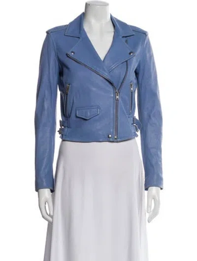 Pre-owned Iro Leather Biker Jacket In Blue