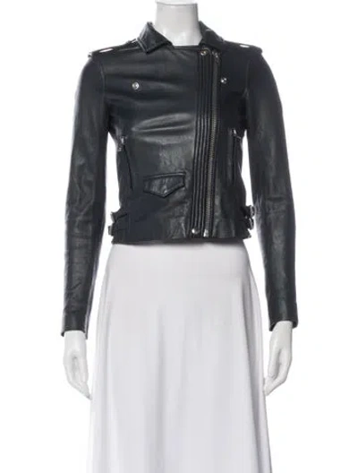 Pre-owned Iro Leather Biker Jacket In Blue