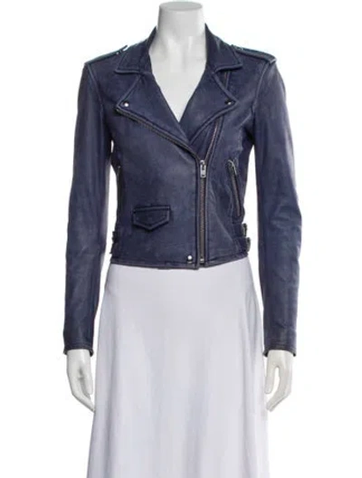 Pre-owned Iro Leather Biker Jacket In Blue