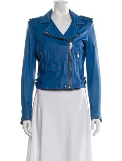 Pre-owned Iro Leather Biker Jacket In Blue