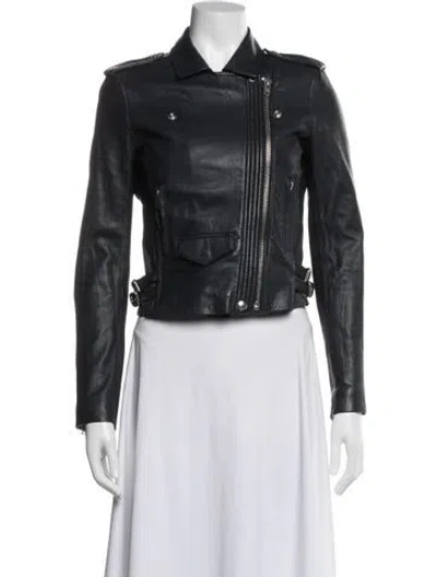 Pre-owned Iro Leather Biker Jacket In Blue