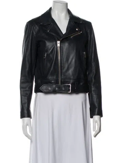 Pre-owned Iro Leather Biker Jacket In Blue