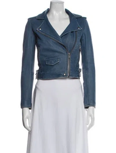Pre-owned Iro Leather Biker Jacket In Blue