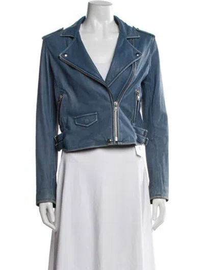 Pre-owned Iro Leather Biker Jacket In Blue