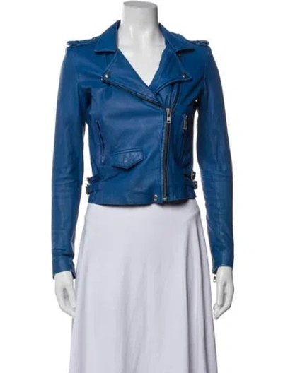 Pre-owned Iro Leather Biker Jacket In Blue