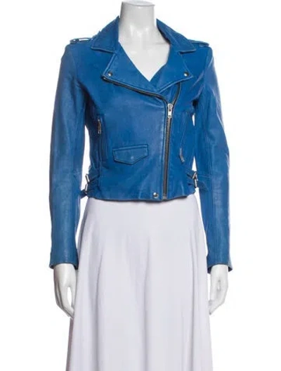 Pre-owned Iro Leather Biker Jacket In Blue