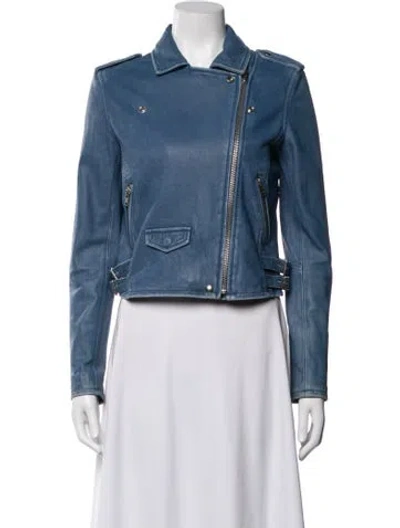 Pre-owned Iro Leather Biker Jacket In Blue