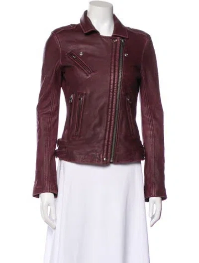 Pre-owned Iro Leather Biker Jacket In Burgundy