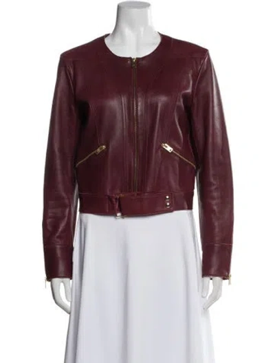 Pre-owned Iro Leather Biker Jacket In Burgundy