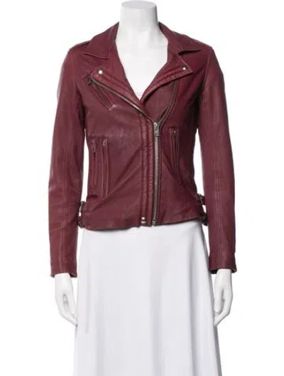 Pre-owned Iro Leather Biker Jacket In Burgundy