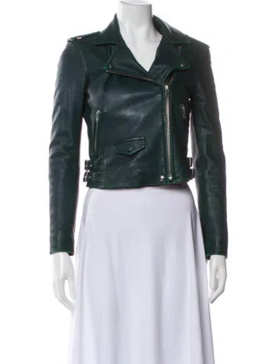 Pre-owned Iro Leather Biker Jacket In Green
