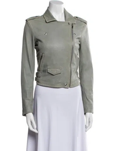 Pre-owned Iro Leather Biker Jacket In Green