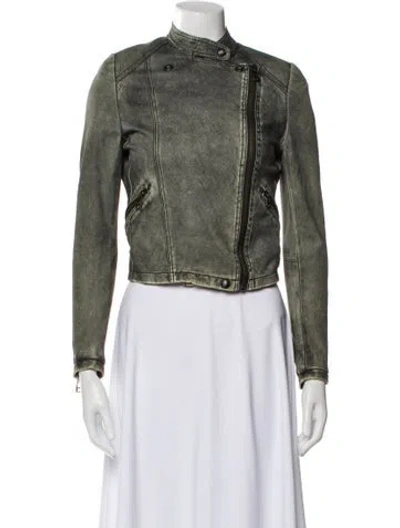 Pre-owned Iro Leather Biker Jacket In Green