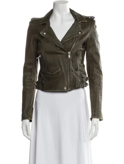 Pre-owned Iro Leather Biker Jacket In Green