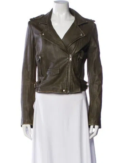 Pre-owned Iro Leather Biker Jacket In Green