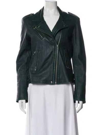 Pre-owned Iro Leather Biker Jacket In Green