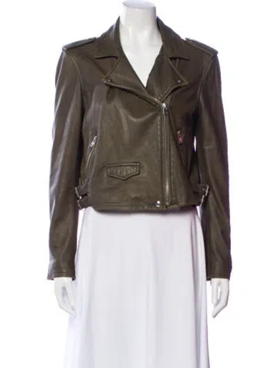 Pre-owned Iro Leather Biker Jacket In Green