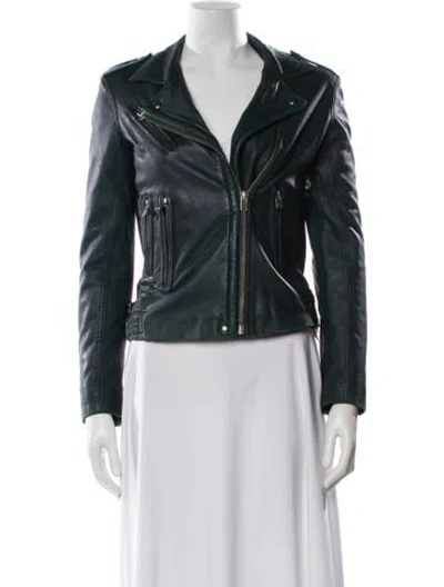 Pre-owned Iro Leather Biker Jacket In Green