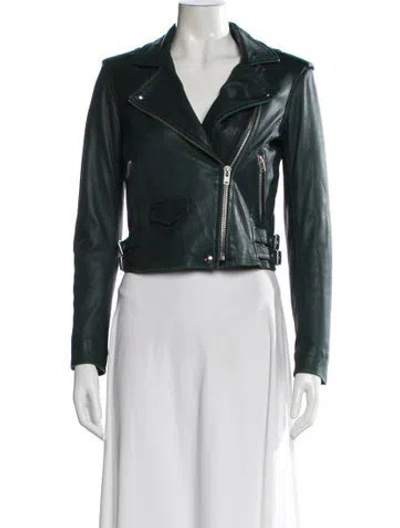 Pre-owned Iro Leather Biker Jacket In Green