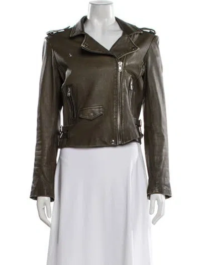 Pre-owned Iro Leather Biker Jacket In Green