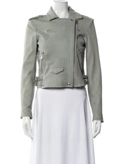 Pre-owned Iro Leather Biker Jacket In Green