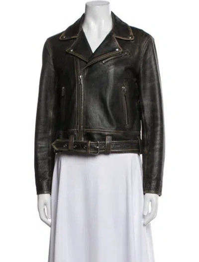 Pre-owned Iro Leather Biker Jacket In Green