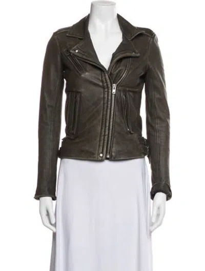 Pre-owned Iro Leather Biker Jacket In Green