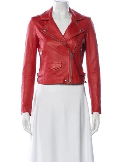 Pre-owned Iro Leather Biker Jacket In Red