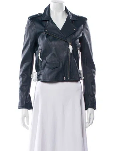 Pre-owned Iro Leather Biker Jacket W/ Tags In Blue