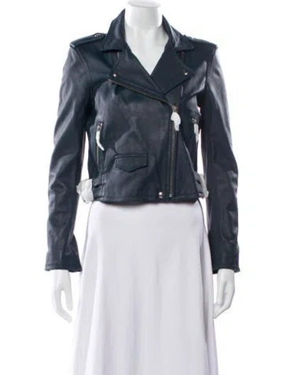 Pre-owned Iro Leather Biker Jacket W/ Tags In Blue