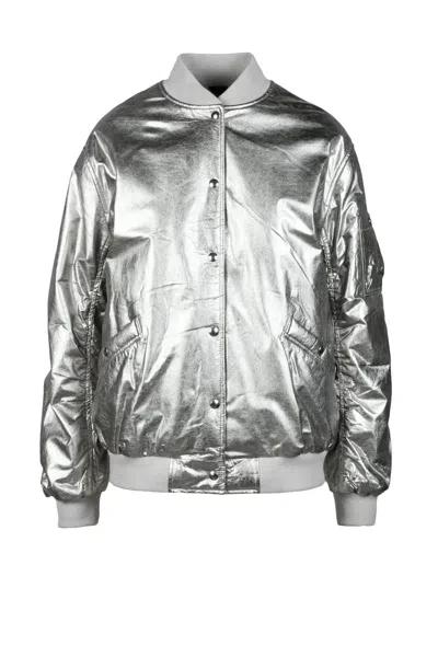 Iro Leather Bomber Jacket - Silver In Gray