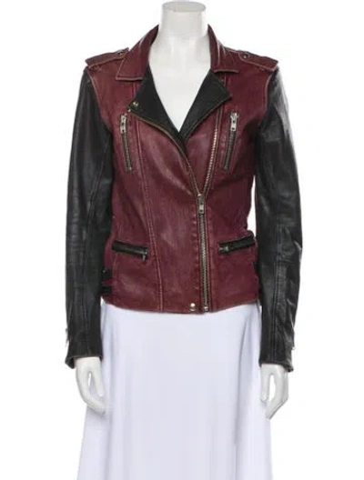 Pre-owned Iro Leather Colorblock Pattern Biker Jacket In Burgundy