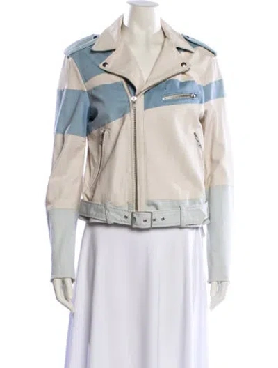 Pre-owned Iro Leather Colorblock Pattern Biker Jacket In Neutral