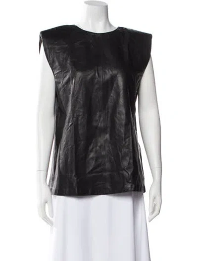 Pre-owned Iro Leather Crew Neck Top W/ Tags In Black