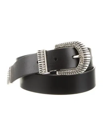 Pre-owned Iro Leather Crystal Embellishments Waist Belt In Black