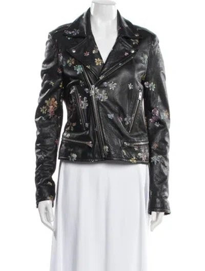 Pre-owned Iro Leather Floral Print Biker Jacket In Black