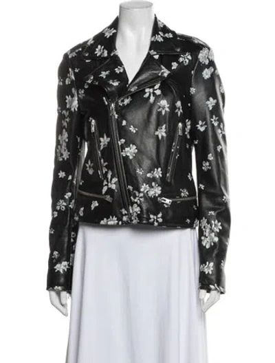 Pre-owned Iro Leather Floral Print Biker Jacket In Black