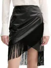 Iro Leather Fringe Asymmetric Midi Skirt In Black