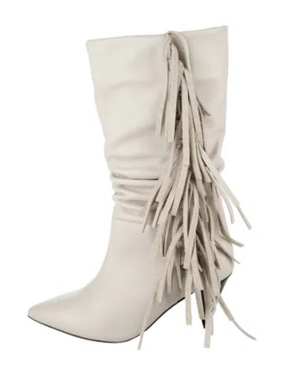 Pre-owned Iro Leather Fringe Trim Accent Boots In Neutrals