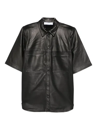 Iro Leather Short-sleeve Pocket Shirt In Black