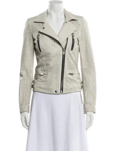 Pre-owned Iro Leather Tweed Pattern Biker Jacket In White