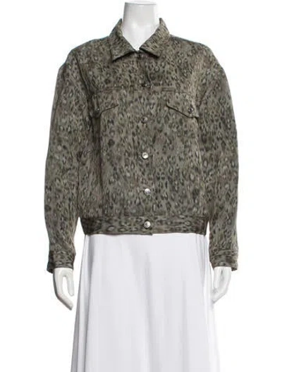 Pre-owned Iro Linen Animal Print Denim Jacket In Green
