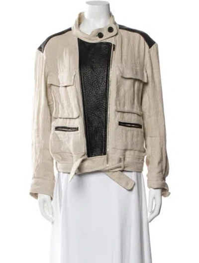Pre-owned Iro Linen Colorblock Pattern Jacket In Neutral