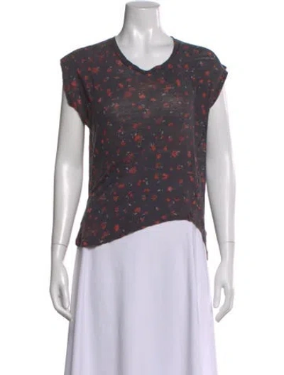 Pre-owned Iro Linen Floral Print T-shirt In Black