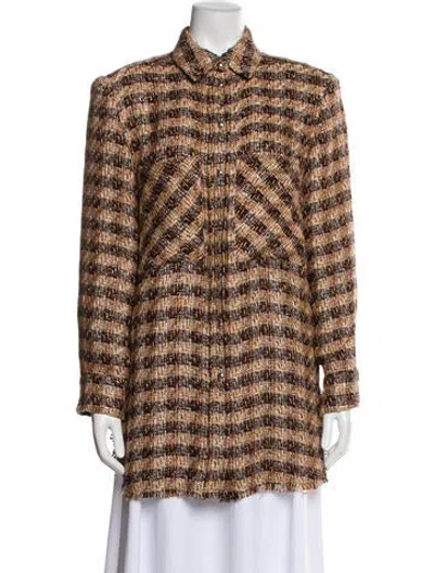 Pre-owned Iro Linen Houndstooth Print Jacket In Brown