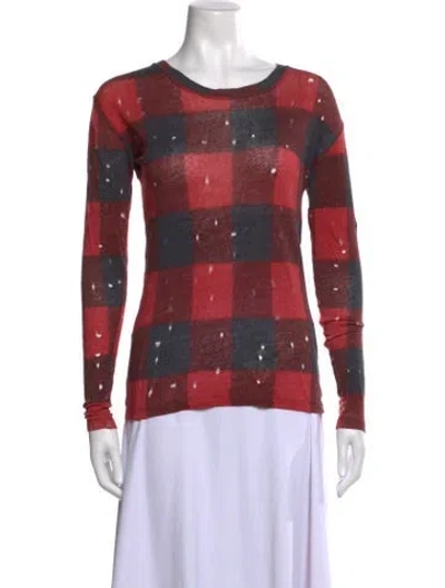 Pre-owned Iro Linen Plaid Print Top In Red