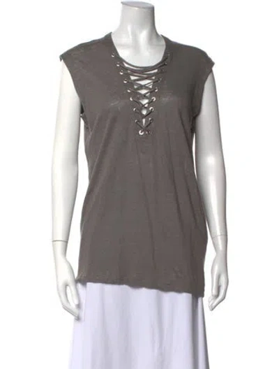 Pre-owned Iro Linen Plunge Neckline T-shirt In Grey